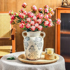 Enra Vintage vase with Handle,9.4 inch Blue and White Ceramic Decorative Flower vase, Chinoiserie Floral Vase,Large Rustic Vases for Home Decors, Living Room, Bookshelf, Office