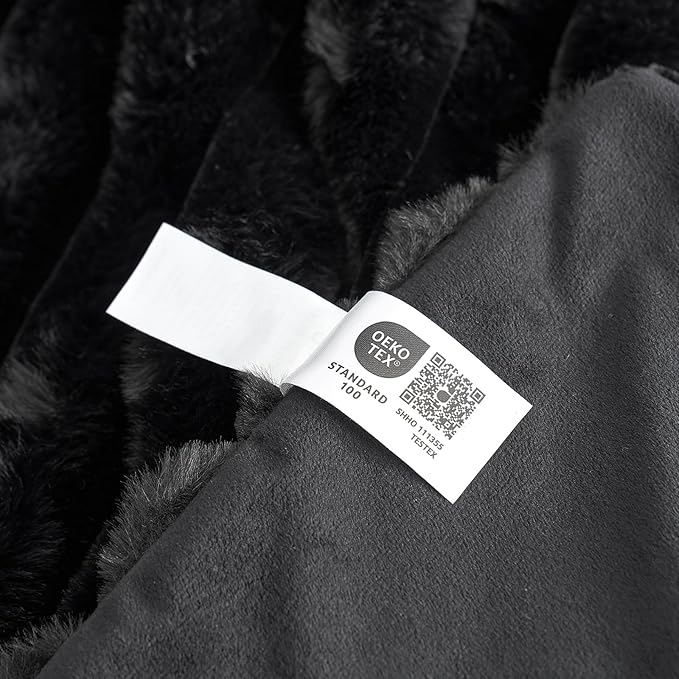 Cozy Bliss Faux Fur Throw Blanket for Couch, Cozy Warm Plush Striped Blanket for Sofa Bedroom Living Room,60 * 80 Inches Black