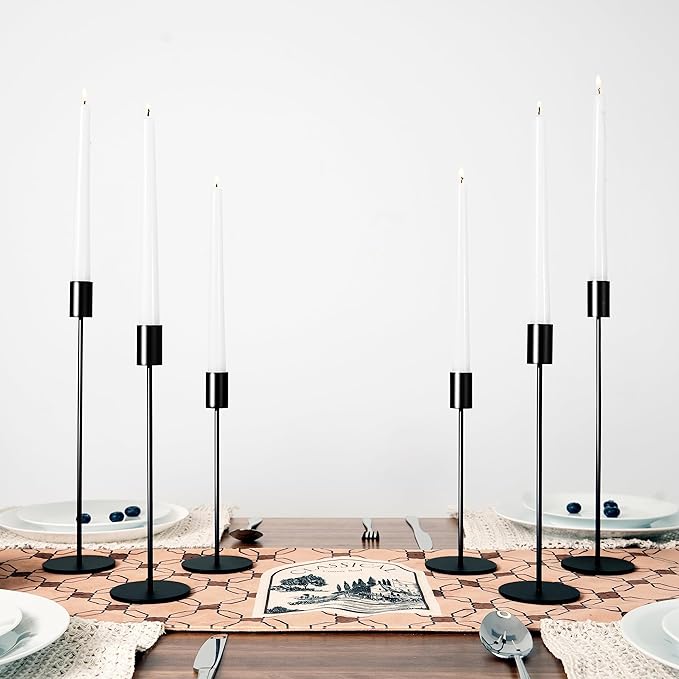 zeochyni Matte Black Candle Holder Set of 6, Elegant Candlestick Holders for Wedding Centerpieces Dining Tables Parties Home Decor Events, Taper Candle Holders Fit 3/4 Inch Candles