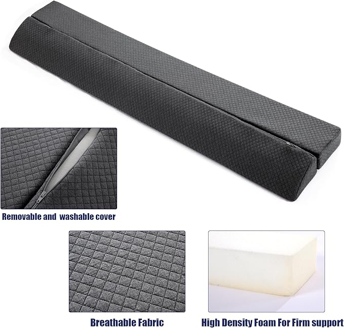 HOMBYS Wedge Pillow Headboard for Bed Gap,Foldable Bed Wedge Gap Filler Queen Size,Matterss Gap Filler,Multi Functional Bed Crack Pillow, Fill The Gap (0-7") Between Your Headboard and Mattress,Grey