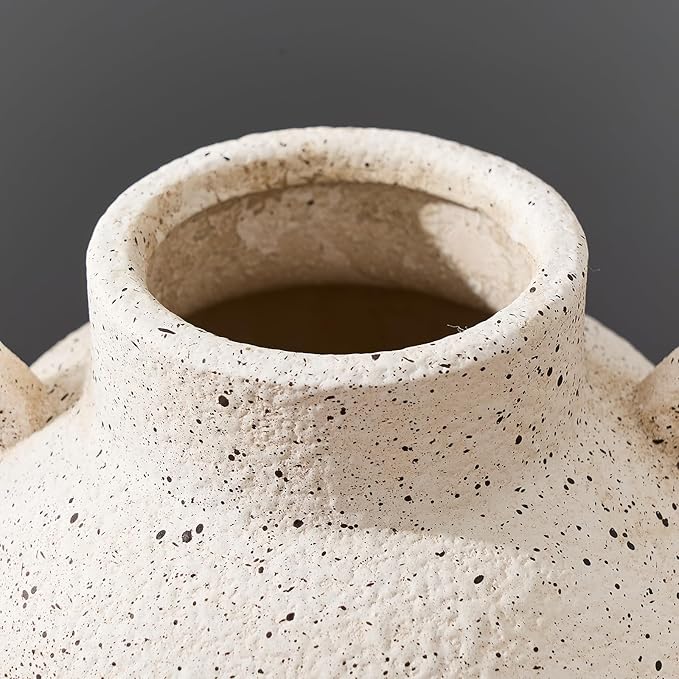 LUKA Antique Ceramic Vase with 2 Handle,7.28 inches Rustic Vase Minimalist Decor, Decorative Vases for Home Decor, Table, Living Room, Shelf, Christmas Decoration(Medium,White)