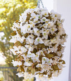 Bougainvillea Artificial Fall Flowers Fake Plants for Outdoors Autumn Decoration, 3PCS Faux Silk Hanging Trailing Vines with Baskets UV Resistant Realistic for Front Door Patio Balcony, Fall White