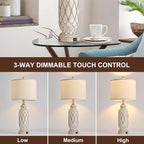 Farmhouse Table Lamps for Bedroom Set of 2, 28" Rustic Bedside Lamp with USB Ports, 3-Way Dimmable Nightstand Table Lamp for Living Room with Linen Drum Shade (Bulbs Included)