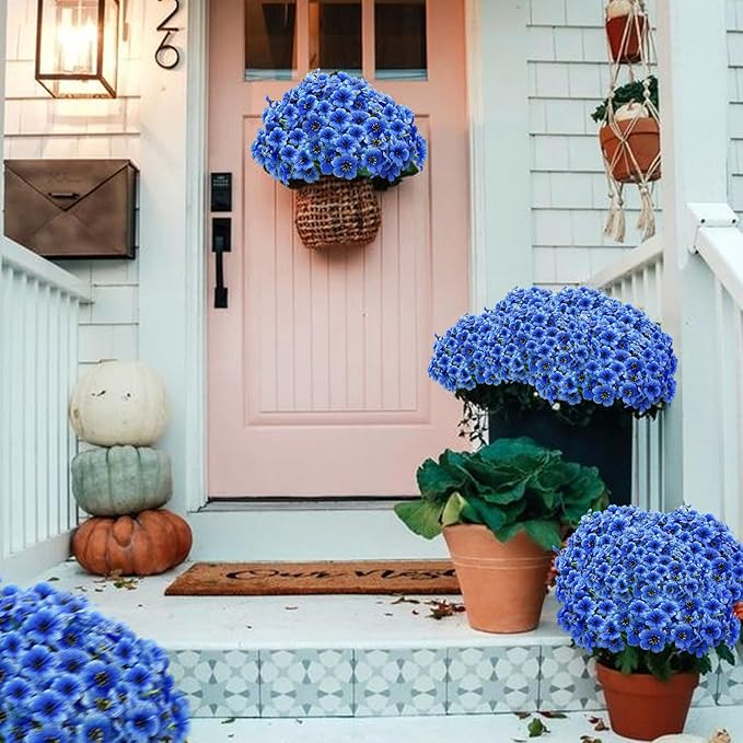 20 Bundles Artificial Flowers for Outdoors,UV Resistant Fake Flowers with Plastic Plants,Silk Faux Fowers for Outdoor Planters,Fake Realistic Flowers Window Box Front Porch Hanging Basket Decor-Blue