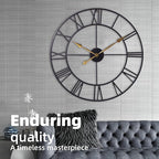 INFINITY TIME 30 Inch Wall Clocks for Living Room Decor, Oversized Modern Black Metal Roman Numeral Wall Clock Decorative(Gold Hands)