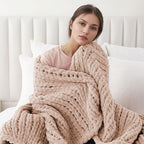Battilo Chunky Knit Throw Blanket, Soft and Thick Chenille Throw Blanket, 50"x60" Handmade Cable Knit Crochet Blanket, Large Rope Knot Throw Blankets for Couch Sofa Bed Home Decor, Pink