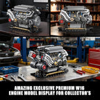 W16 Engine Building Blocks Set for Adults, STEM Mini 16-Cylinder Engine Model Kit That Runs, Compatible with Lego Car, DIY Physical Science Experiment Toy for Teens Kids Boys (801 PCS)