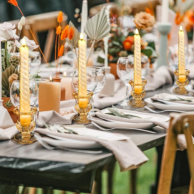 Foaincore 60 Pcs Candlestick Holders Bulk 2.5 Inch Taper Candle Holder for Table Centerpiece Thick Glass Ritual Candle Stand for Wedding Christmas Valentines Festival Party Decorations(Gold)