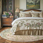 jinchan Round Rugs 7ft Beige Botanical Birds Print Machine Washable 7' Circle Nature Plants Modern Soft Non Slip Kids Throw Area Rugs Ultra Thin Low Pile Carpet for Living Room Bedroom Dining Room