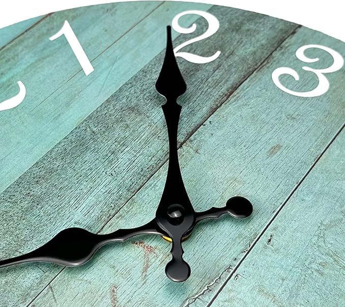 Plumeet Wall Clock, 12'' Frameless Wooden Wall Clocks with Silent Quartz Movement, Rustic Coastal Country Village Clocks Decorative for Kitchen Bedroom Living Room, Green