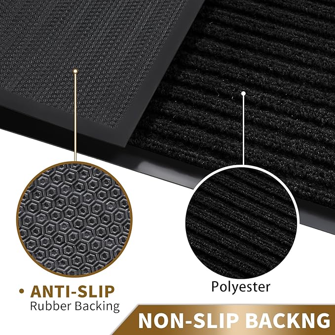 Yimobra Front Door Mat Outdoor Indoor Entrance, 100% Waterproof All-Season All Weather Doormat, Welcome Matt Outside Entry, Non Slip, Low Profile, Heavy Duty Patio Porch Floor Mats,47 x 24,Black