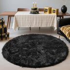 Black Fluffy Round Area Rugs for Bedroom,4'X4'Shag Circle Area Rugs for Living Room,Non Slip Fuzzy Plush Rug for Kids Boys Girls Room and Dorm Home Decor Rug