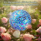 VOREEN 10-Inch Gazing Ball Glass Mosaic Gazing Globe, Outdoor Reflective Ball Yard Decoration for Homes, Patio, Lawn and Gardens, Gift for Mom Wife Friend, Blue and Amber