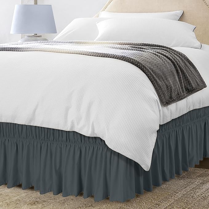 Utopia Bedding King Elastic Bed Ruffle - Easy Wrap Around Ruffle - Microfiber Bed Skirt with Adjustable Elastic Belt 16 Inch Tailored Drop - Hotel Quality Bedskirt, Fade Resistant (King, Grey)