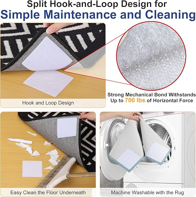 Audend Double Carpet Pad, Non Skid Sided Rug Tape 12 Pack, Rug Gripper on Wood Floor and Tile Floors, White Carpet Gripper for Indoor, Outdoor, Home, Kitchen,Living Room