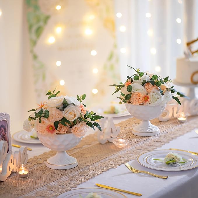 Sziqiqi Urn Vases for Wedding Centrepiece: 6.1in White Metal Urn Vases Set of 10 Bulk Compote Vase for Wedding Decorations - Flower Arrangements Table Vase Plant Bowl for Wedding Party Event