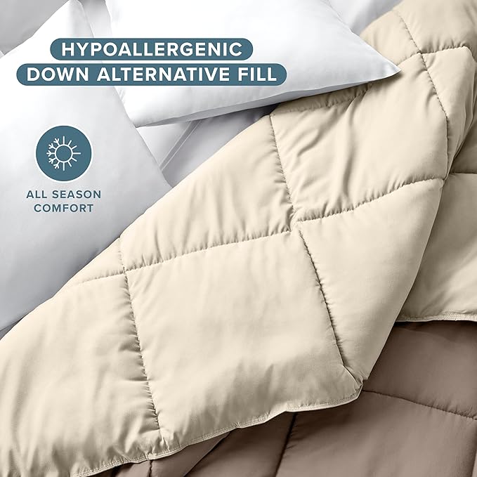 Bare Home Oversized King Comforter - Reversible Colors - Goose Down Alternative - Ultra-Soft - Premium 1800 Series - All Season Warmth - Bedding Comforter (Oversized King, Taupe/Sand)