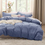 Bedsure Slate Blue Duvet Cover Full Size - 3 Pieces Prewashed Extra Soft Cotton-Like Bedding Set, Includes 1 Duvet Cover 80x90 Inches with Zipper Closure & 2 Pillow Shams, Comforter Not Included