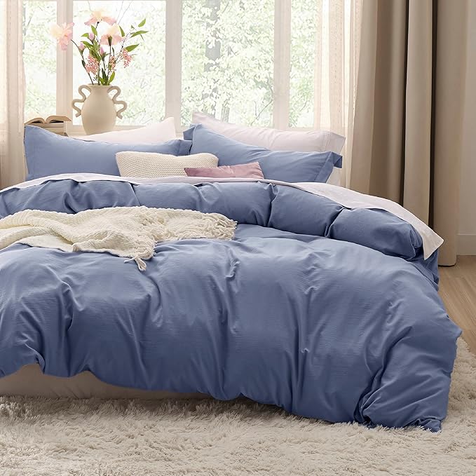 Bedsure Slate Blue Duvet Cover King Size - 3 Pieces Prewashed Cotton-Like Extra Soft Bedding Set, Includes 1 Duvet Cover 104x90 Inches with Zipper Closure & 2 Pillow Shams, Comforter Not Included