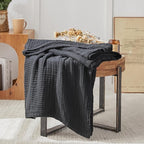EMME Cotton Muslin King Blanket Bed Layering Breathable Gauze Blanket Soft Lightweight Blankets Adults (Black, 108"x90")