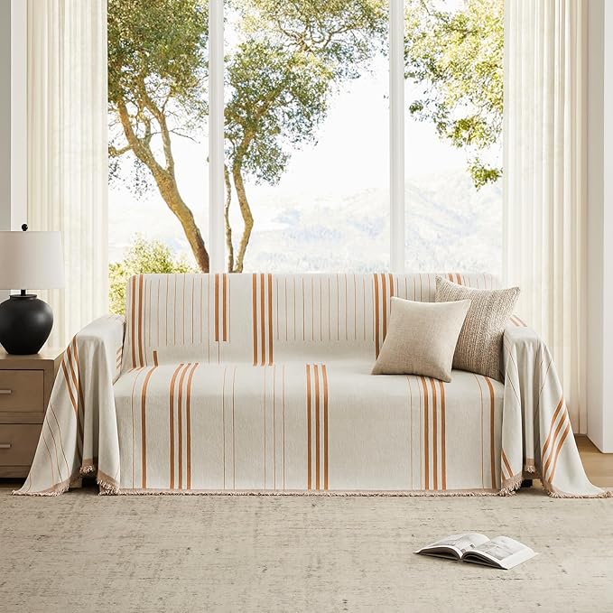 Boho Couch Cover Washable Sectional Couch Covers for Dogs Reversible Sofa Slipcover for 2 or 3 Cushion Couch Pet Friendly Furniture Protector (2# Orange, 71" x 118")