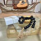 OMISHE 50" Long Extra Large Wood Bead Garland with 1.6" Diameter Wooden Beads and Tassels, Rustic Farmhouse Country Decorative Beads for Home Tiered Tray Decor, Black