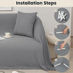 Couch Cover with Tassel for Sectional Couch Washable Stain-Resistant, Pet-Friendly Sofa Cover for L Shaped, Thick Soft Chenille Protector Sofa Slipcover for Dogs & Kids, Grey 71"x 150"