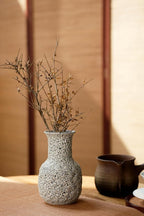 Rustic Pottery Ceramic Vase - Vintage Farmhouse Style Decor, White Grid Ceramic Vases for Home Decor, Modern Farmhouse Decor (White)