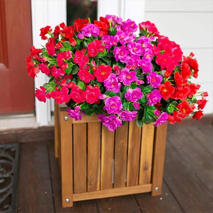 Ivydale Artificial Faux Outdoor Flowers Plants for Fall Decor, Fake Silk Colorful Camellia UV Resistant Look Real for Planter Outside Porch Patio Balcony Garden Yard Home Decoration, 3 Large Bundles