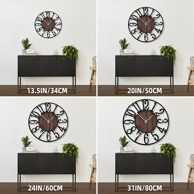 Large Wall Clock for Living Room Decor, 16 Inch Non Ticking Silent, Battery Operated Modern Vintage Oversized Wall Clock for Bedroom Kitchen