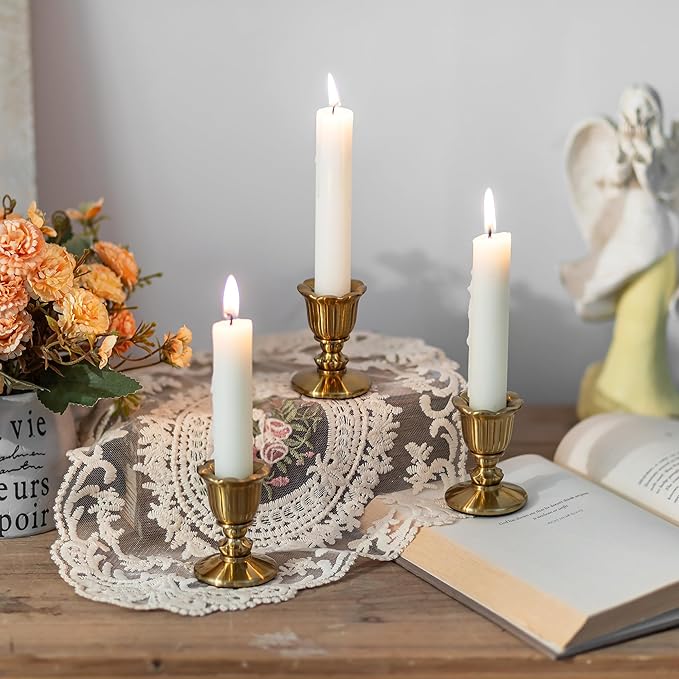 Sziqiqi Vintage Gold Candle Holders: Taper Candlestick Holder for Dining Table Centerpiece Short Candle Sticks Holder Decor for Wedding Christmas Set of 6