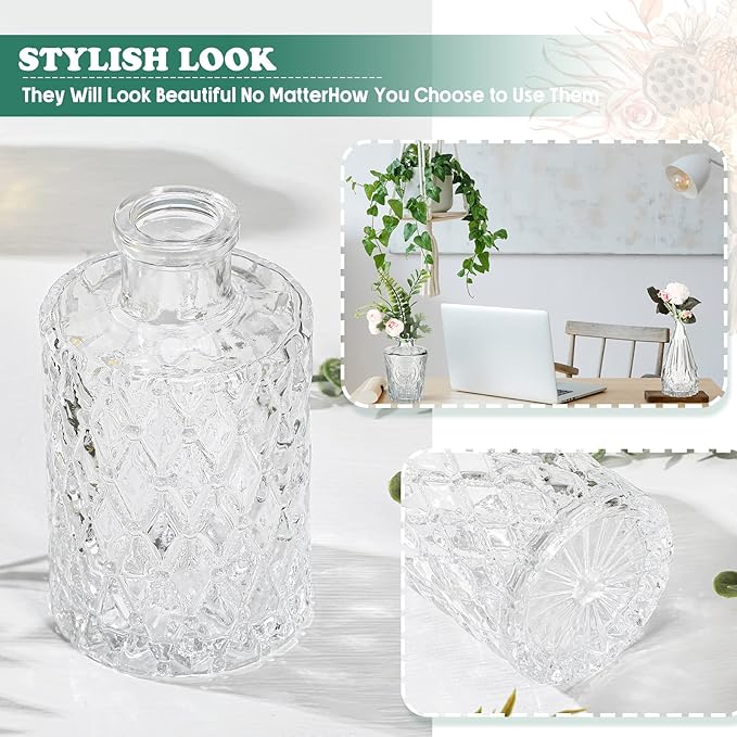 20 Pcs Glass Bud Vase Set Small Vintage Flower Vase in Bulk for Centerpieces Rustic Decorative Glass for Wedding Table Home Christmas Decoration (Clear)