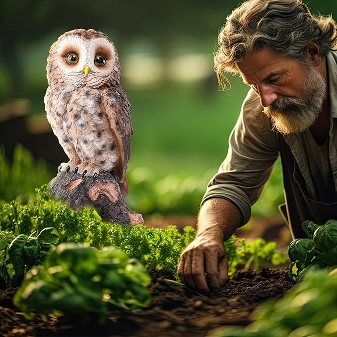 WONDER GARDEN Owl Statue Decor, Outdoor Resin Owl Figurine Sculpture for Home Porch Patio Lawn Yard Decorations or Housewarming Gifts