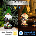 Flocked Solar Garden Gnomes Outdoor Statues-11.8‘’Outdoor Garden Decor-LED Outdoor Decor Light-Unique Housewarming Gifts Yard Art Sculptures for Patio Lawn Ornaments