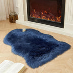 AMTOVO Faux Fur Rug, Dark Blue Small Area Rug, Fluffy Sheepskin Rug, Fuzzy Ultra Soft 2 x 3 ft Shag Rugs for Bedroom Sofa Throw Cushion Room Decor, Sheepskin