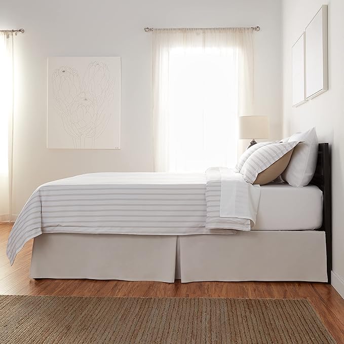 Amazon Basics Lightweight Pleated Bed Skirt, Queen, Light Grey, Solid