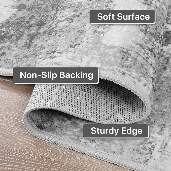 Area Rugs 8x10 for Living Room Bedroom Machine Washable Large Gray Area Rug Abstract Soft Throw Rug, Indoor Floor Cover, Lightweight Non Slip Backing Thin Rug