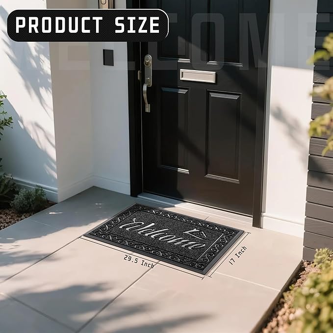 Yimobra Welcome Mat, Heavy Duty Durable Door Mats for Home Entrance Outdoor Indoor, Front Doormat for Outside Patio Floor Entry Porch Garage Office, Waterproof, Low Profile, 29.5 x 17, Black