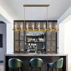 Brass Kitchen Island Lighting- 16-Light Linear Chandelier, Adjustable 54'' Modern Farmhouse Rectangle Pendant Light Fixtures, Dining Room, Bedroom
