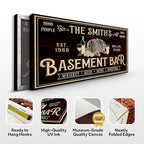 Tailored Canvases Custom Bar Sign - Personalized Basement Bar Decor, Lounge Canvas Wall Art for Man Cave, Kitchen, Pub & Diner, Rustic Home Bar Sign, Ready-to-Hang, Unique Printable Art