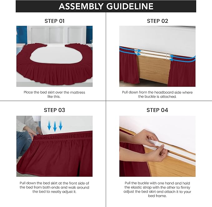 Utopia Bedding King Elastic Bed Ruffle - Easy Wrap Around Ruffle - Microfiber Bed Skirt with Adjustable Elastic Belt 16 Inch Tailored Drop - Hotel Quality Bedskirt, Fade Resistant (King, Burgundy)