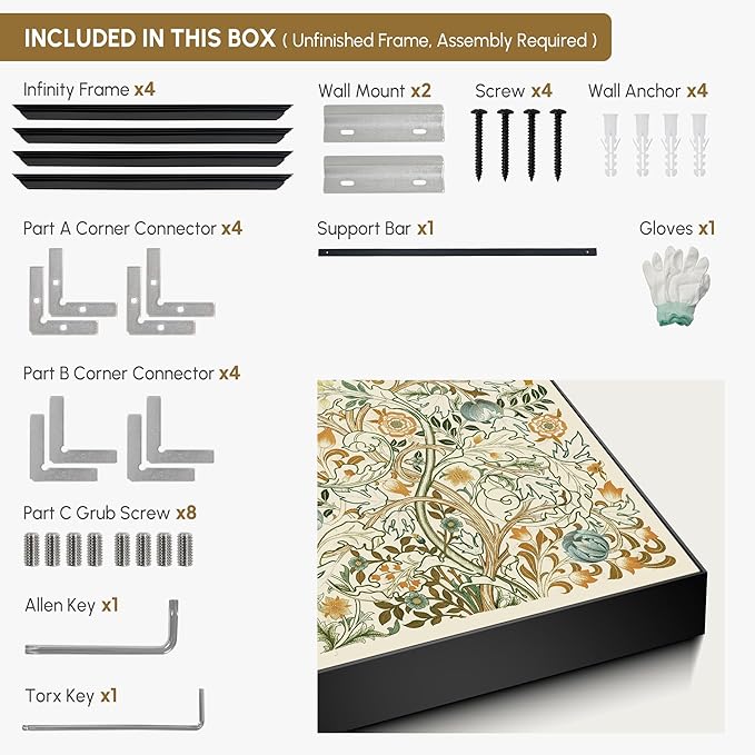 SIGNWIN 24"x46" Extra Large Framed Wall Art Vintage Botanical Floral with Golden and Teal Leaves, Elegant Nature Illustration for Home Living Room Bedroom Decor (Frame Assembly Required)