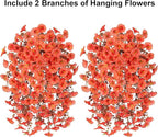 Ivydale 2 PCS Artificial Fall Hanging Flowers Fake Plants Outdoor,Silk Morning Glory Faux Flowers with Eucalyptus Leaves,UV Resistant Realistic Mums Plants for Home Garden Decor (Orange)