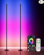 2PCS RGB+W Corner Floor Lamp, 65" Color Changing 24V LED Floor Lamp with Cool White Bluetooth APP Remote Control Music Sync Modern Stand Lamp 16 Million DIY Colors for Living Room Bedroom