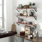 Heimlove Floating Shelves for Wall, 36 Inch Long Wood Floating Bookshelf Set of 3, Wall Mounted Hanging Shelf for Bathroom Bedroom Kitchen, Rustic Brown