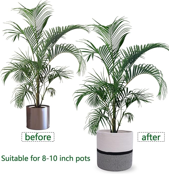 Cotton Rope Plant Basket Modern Woven Basket for 10" Flower Pot Floor Indoor Planters,Storage Organizer Toys Rustic Home Decor,Beige 11"x 11"