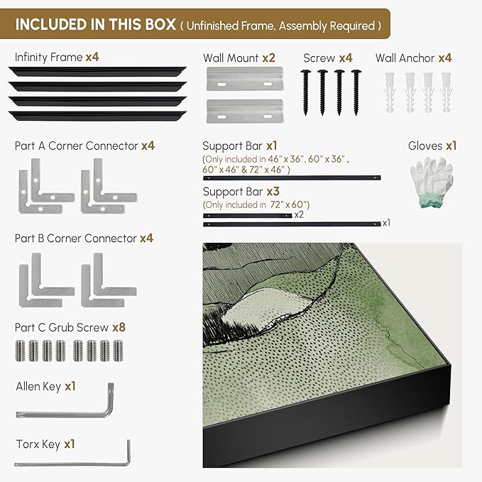 SIGNWIN 60"x72" Extra Large Framed Wall Art Green Line Art Mountain Landscape Illustration for Home Living Room Bedroom Decor (Frame Assembly Required)
