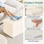 Rectangular Stuffed Pouf Ottoman with Foam Chunk Filling, Coral Fleece and Furry Fabric Design, Multi-Functional Floor Pouf for Living Room, Beige