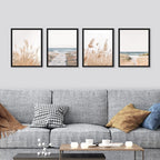 SIGNWIN Framed White Pampas Grass Beach Ocean Shore Horizon Wall Art, Set of 4 Landscape Colorful Wall Decor Prints, Nature Wilderness Wall Décor for Living Room, Bedroom - 12"x16" Black