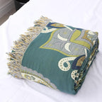 Snycler Boho Throw Blanket for Bed - 100% Cotton Ultra Soft Rustic Quilt - Green Boho Floral Printed Farmhouse Decor Bed Blankets, 80"×90" All Season Rustic Throw for Sofa Couch Chair